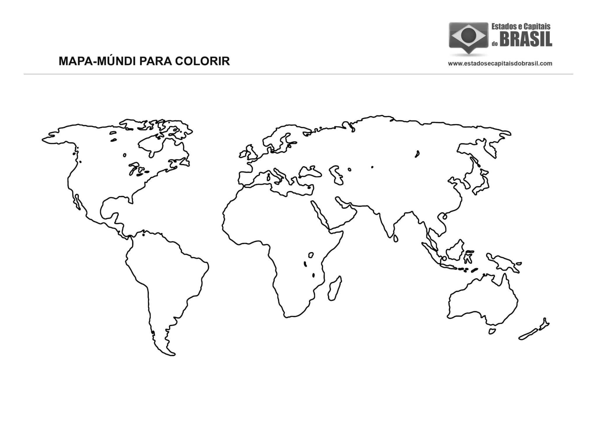 Mapa-Múndi para colorir (continentes)